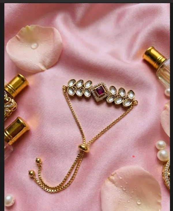 Zivara_Adjustable_Kundan_Chain_Bracelet_Dark_Pink