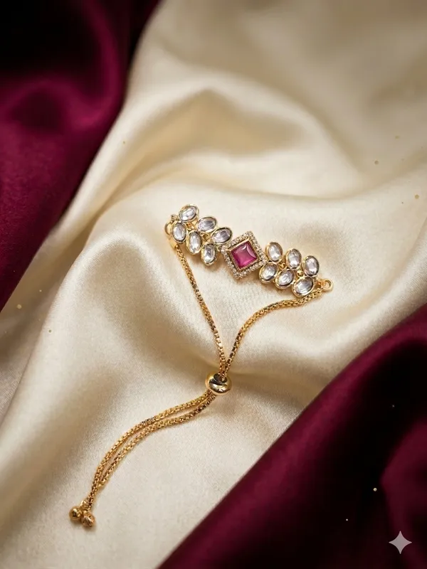 Zivara_Adjustable_Kundan_Chain_Bracelet_Dark_Pink