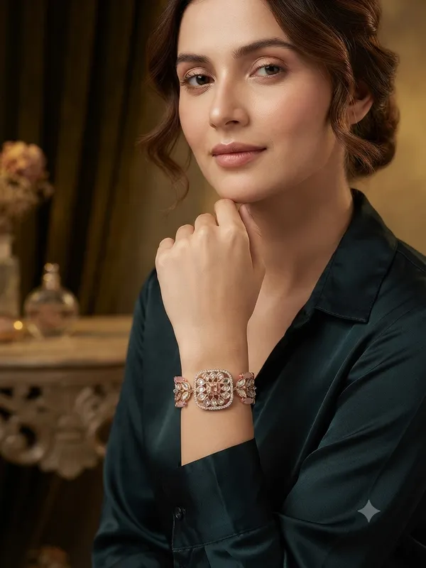 Floral_Kundan_Adjustable_Bracelet_Green
