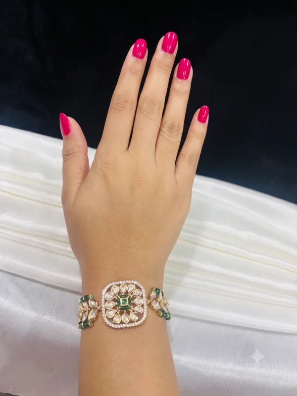 Floral_Kundan_Adjustable_Bracelet_Dark_Pink