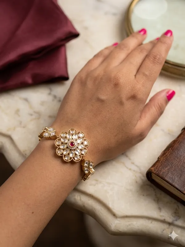Floral_Kundan_Adjustable_Bracelet_Default_Title