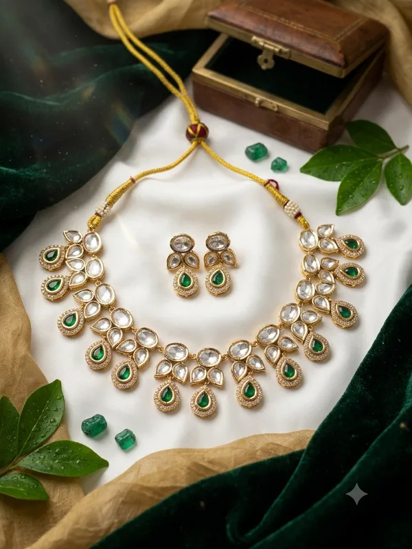 Aeva_Pear_Drop_Polki_Choker_Necklace_Earrings_Set_Dark_Pink