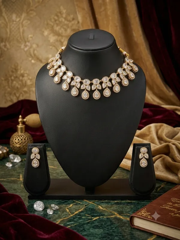 Aeva_Pear_Drop_Polki_Choker_Necklace_Earrings_Set_White