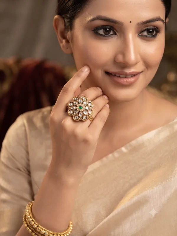 Lyra_Emerald_Kundan_Floral_Adjustable_Ring_Dark_Pink