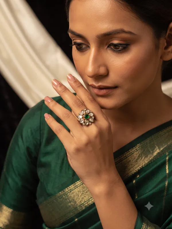 Floral_Kundan_Statement_Adjustable_Ring_Green