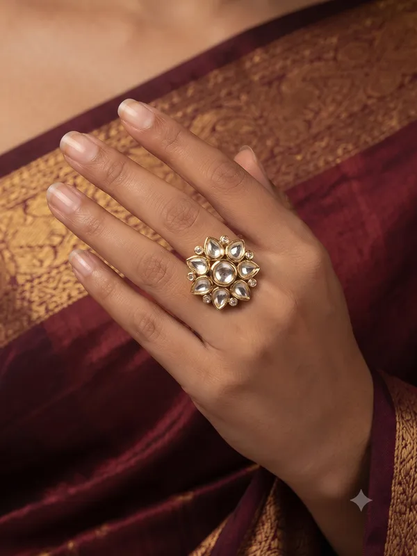 Floral_Kundan_Statement_Adjustable_Ring_Green