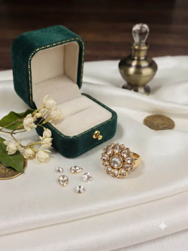 Floral_Kundan_Statement_Adjustable_Ring_Green
