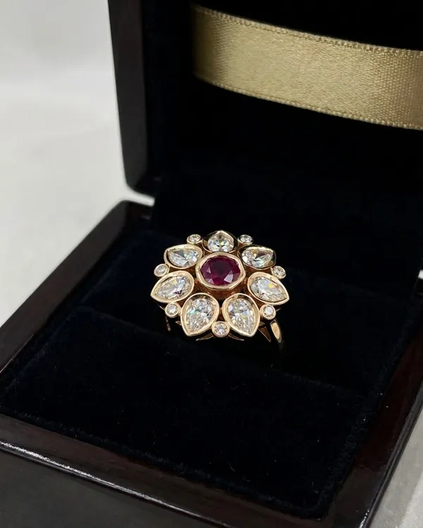 Floral_Kundan_Statement_Adjustable_Ring_Dark_Pink