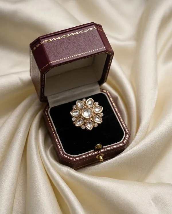 Floral_Kundan_Statement_Adjustable_Ring_Dark_Pink