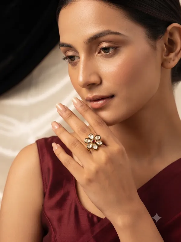 Gulshan_Bloom_Polki_Adjustable_Ring_Dark_Pink