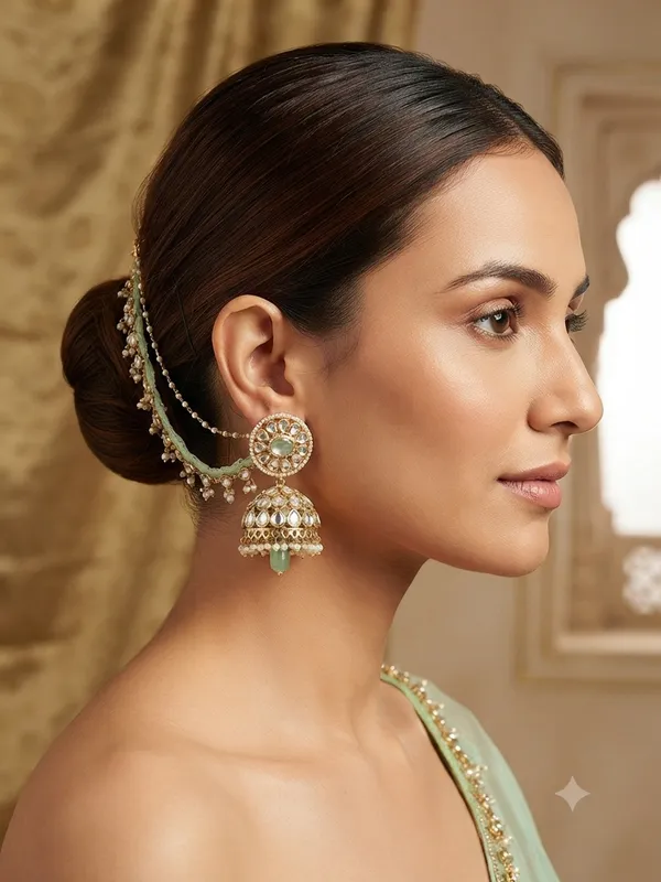 Dew_Kundan_Jhumka_With_Kaan_Chain_Mint_Green