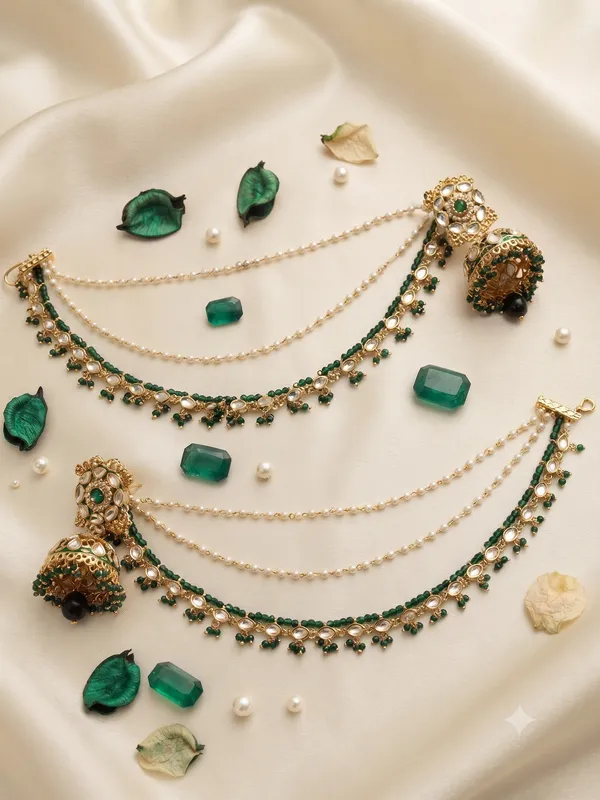 Dew_Kundan_Jhumka_With_Kaan_Chain_Green
