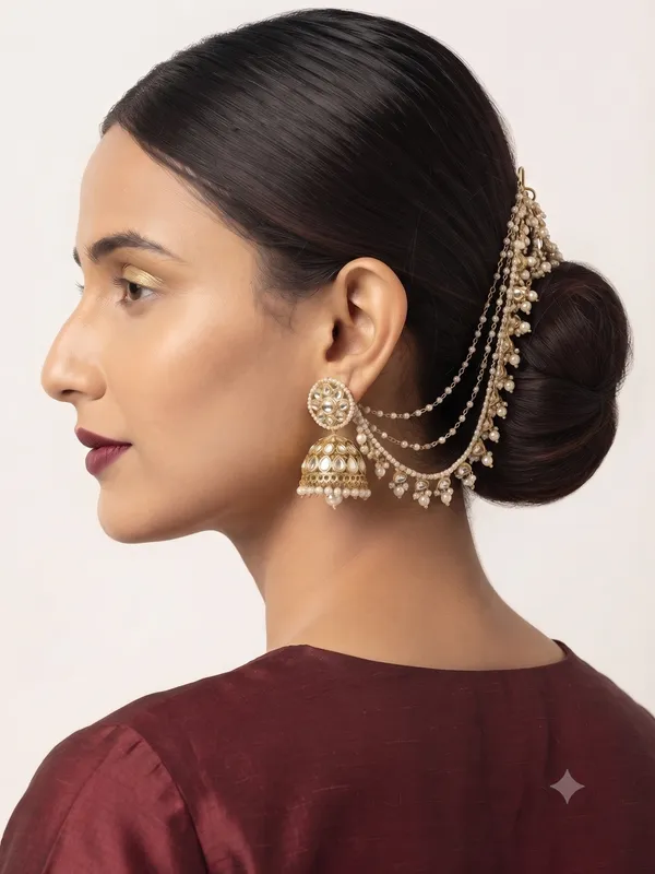 Dew_Kundan_Jhumka_With_Kaan_Chain_Green