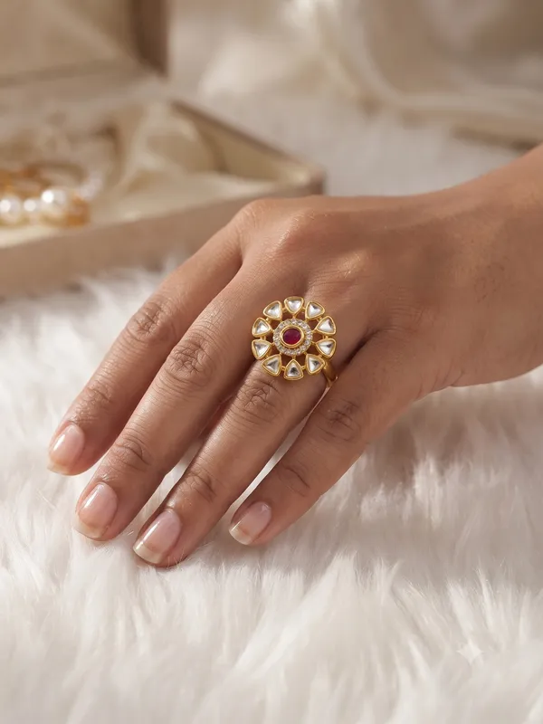 Royal_Lotus_Kundan_Cocktail_Ring_Dark_Pink