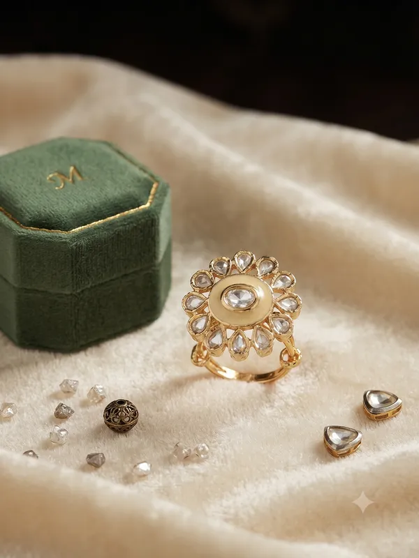 Mehroon_Meena_Kundan_Adjustablering_Green