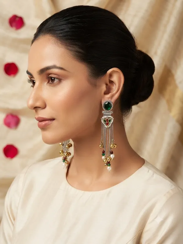 Raatraani_Dual_Tone_Tassel_Jhumka_Earrings_Green