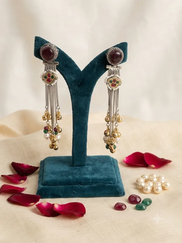 Raatraani_Dual_Tone_Tassel_Jhumka_Earrings_Maroon
