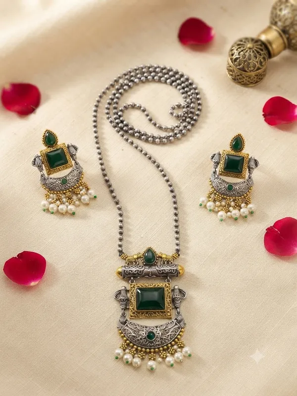Zaira_Emerald_Dual_Tone_Long_Necklace_Set_Default_Title