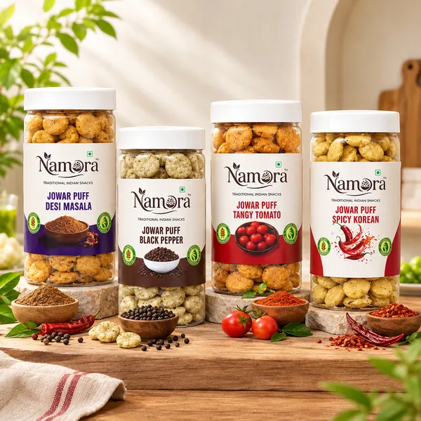 Namora_Jowar_Puff_Desi_Masala_,Black_Pepper,Tangy_Tomato_&_Spicy_Korean_Snack_Pack_Of_4