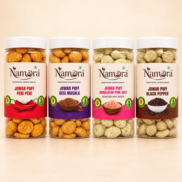 Namora_Jowar_Puff_Peri_Peri_Flavour_,Desi_Masala,Himalayan_Pink_Salt,Black_Pepper_Snacks_Pack_Of_4