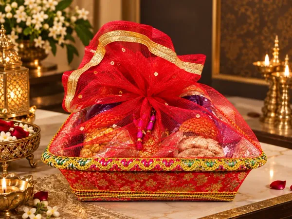 Red_Basket_Makhana_Hamper_with_Lakshmi_Ganesh_and_Decorative_Diyas_–_Diwali_Gift_Hamper