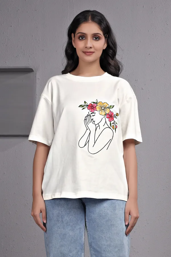 White_Embroidery_Semi_-_Oversized_T-Shirt_for_Women