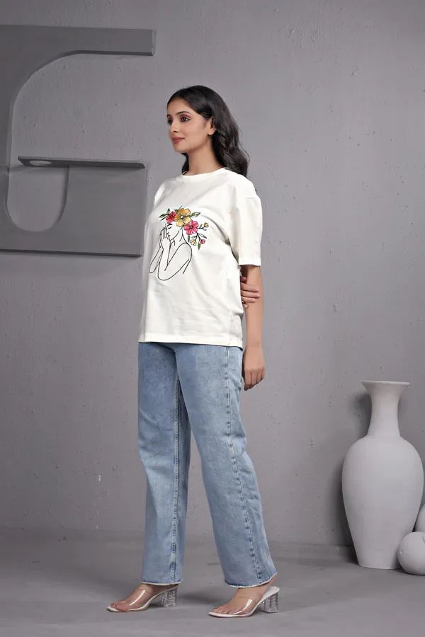 White_Embroidery_Semi_-_Oversized_T-Shirt_for_Women