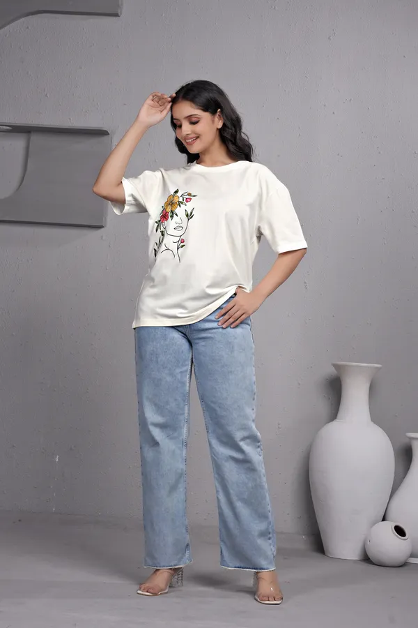 White_Embroidery_Semi_-_Oversized_T-Shirt_for_Women