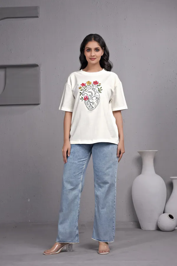 White_Embroidery_Semi_-_Oversized_T-Shirt_for_Women