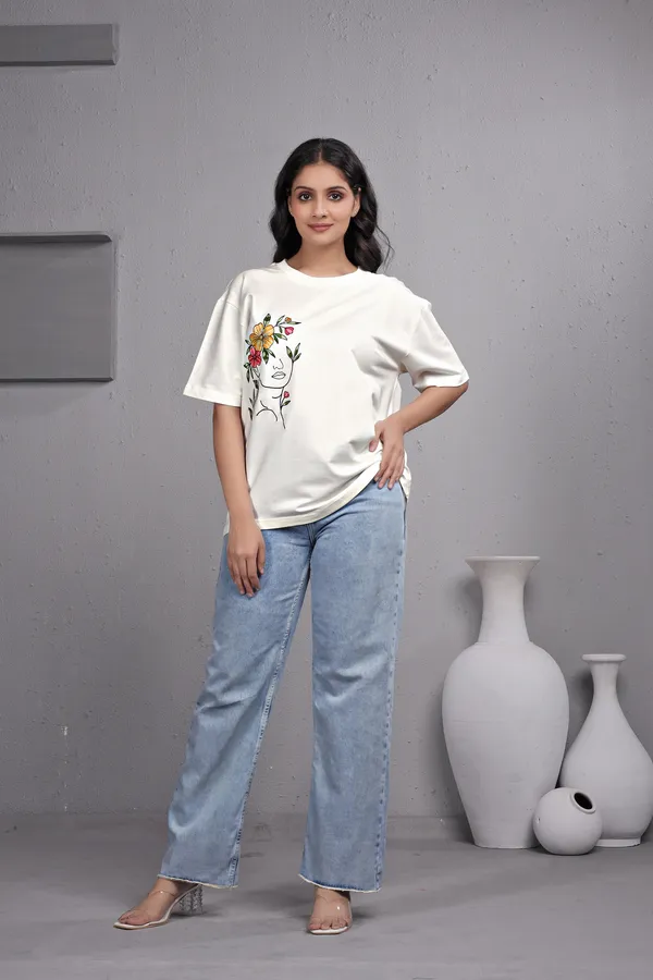 White_Embroidery_Semi_-_Oversized_T-Shirt_for_Women