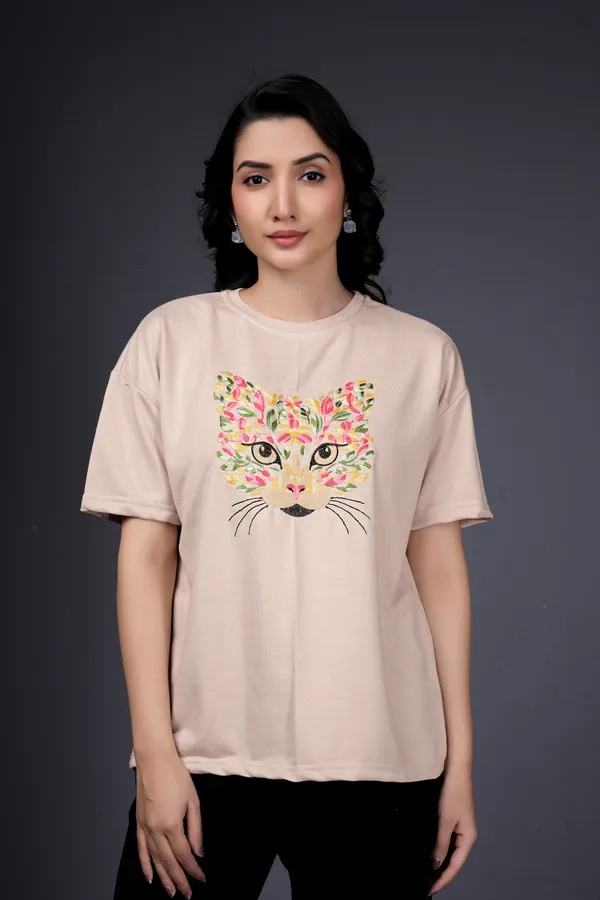 Beige_Embroidery_Semi_-_Oversized_T-Shirt_for_Women