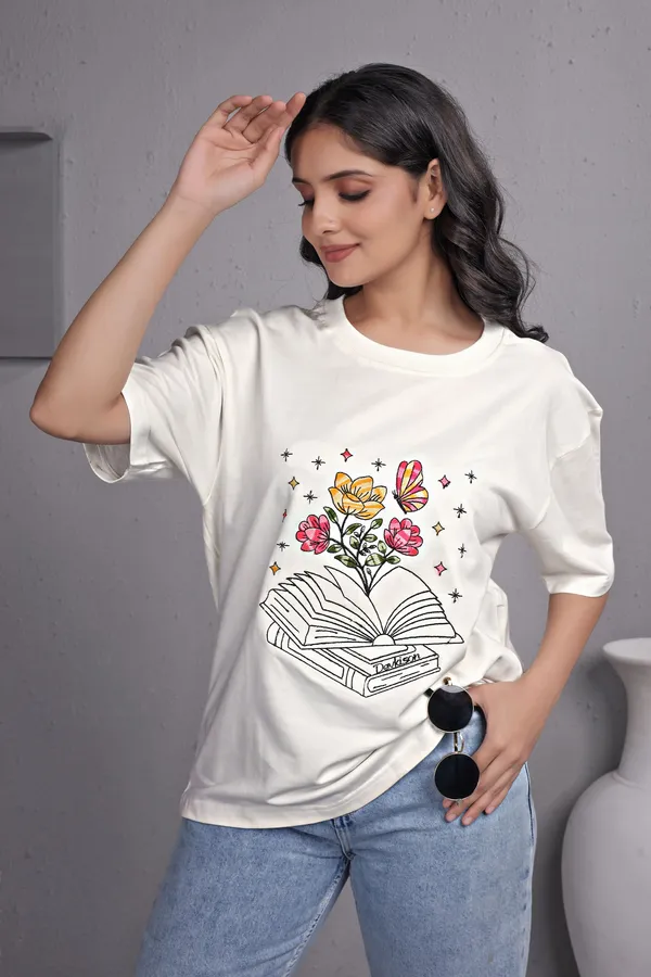 White_Embroidery_Semi_-_Oversized_T-Shirt_for_Women