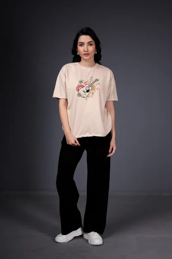 Beige_Embroidery_Semi_-_Oversized_T-Shirt_for_Women