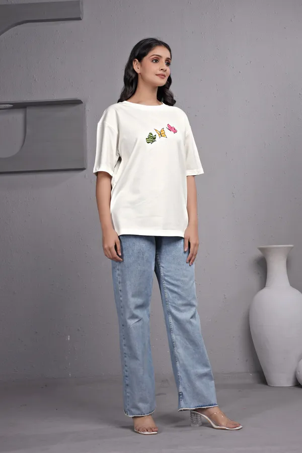 White_Embroidery_Semi_-_Oversized_T-Shirt_for_Women