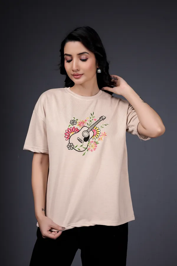 Beige_Embroidery_Semi_-_Oversized_T-Shirt_for_Women