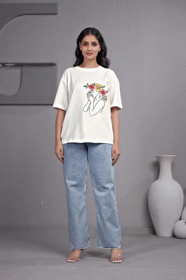 White_Embroidery_Semi_-_Oversized_T-Shirt_for_Women