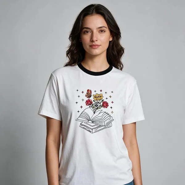 Book_White_Embroidered_Semi-Oversized_T-Shirt_|_Devkison