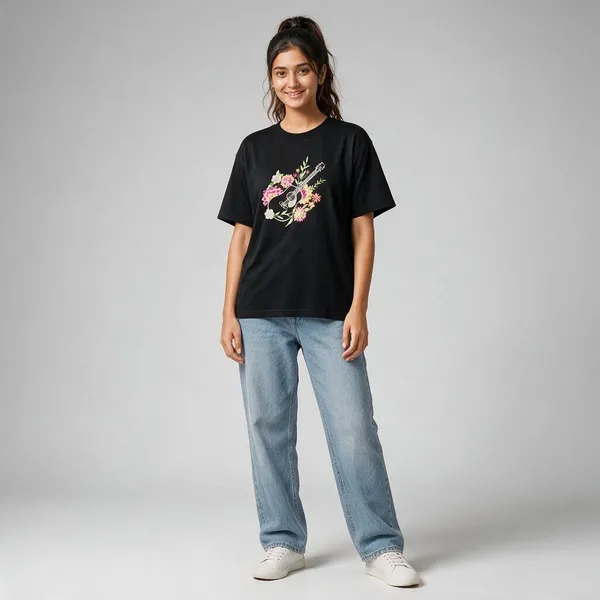 Guitar_Black_Embroidered_Semi-Oversized_T-Shirt_|_Devkison