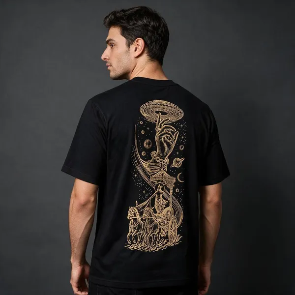 Krishna_Black_Embroidered_Semi-Oversized_T-Shirt_|_Devkison