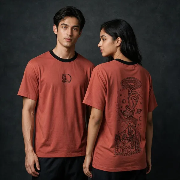 Krishna_Rust_Embroidered_Semi-Oversized_T-Shirt_|_Devkison