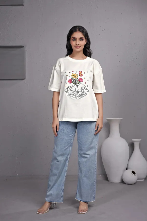 White_Embroidery_Semi_-_Oversized_T-Shirt_for_Women