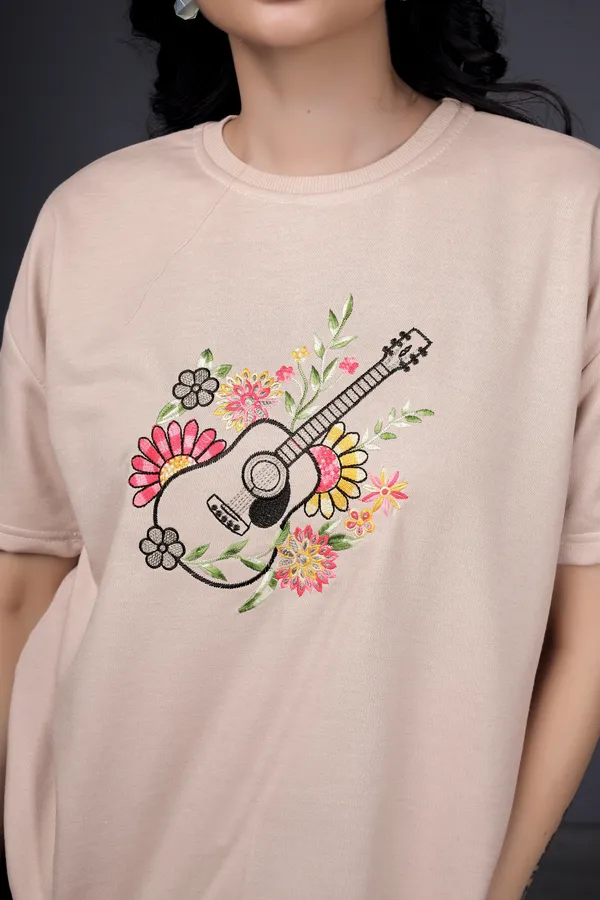 Beige_Embroidery_Semi_-_Oversized_T-Shirt_for_Women