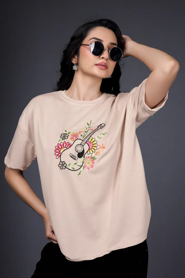 Beige_Embroidery_Semi_-_Oversized_T-Shirt_for_Women