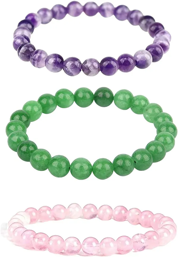 Natural_Amethyst_Green_Jade_Rose_Quartz_Combo_Bracelet_Unisex_8Mm_Beads_Size_Adjustable