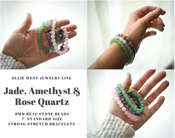 Natural_Amethyst_Green_Jade_Rose_Quartz_Combo_Bracelet_Unisex_8Mm_Beads_Size_Adjustable