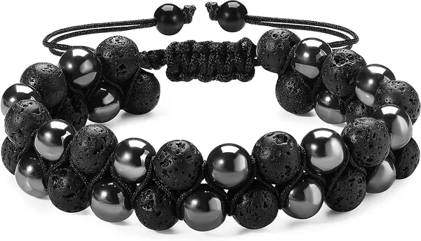 Hematite_Rock_Stone_Beads_Bracelet_8Mm_Double_Layer_Unisex_Adjustable_Bracelet