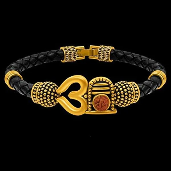 Gold_Rudraksha_Shivling_Aaa_Quality_Ethnic_Kada_Bracelet_For_Men_Boys