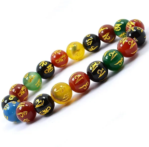 Om_Mani_Padme_Hum_Carved_Agate_Elastic_8_Mm_Bracelet_Gemstone_Beads_Stone_Multicolour
