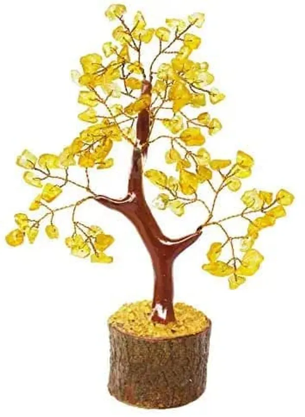 100_Beads_Natural_Citrine_Vastu_Crystal_Stone_Tree_Showpiece_With_Golden_Strings_Height_6_Inches