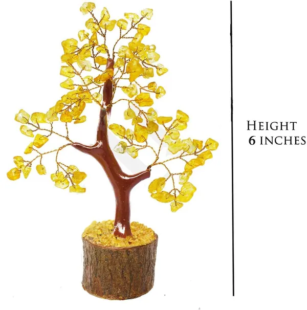 100_Beads_Natural_Citrine_Vastu_Crystal_Stone_Tree_Showpiece_With_Golden_Strings_Height_6_Inches